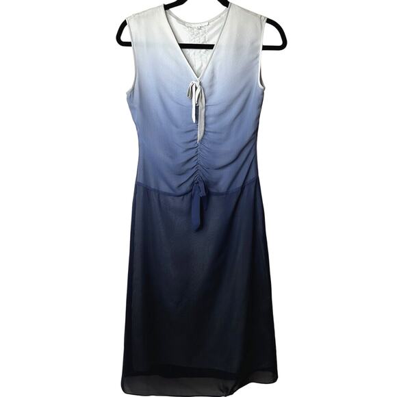 Jill Stuart 100% Silk Gray Navy Ombre Sleeveless Sheer Dress VNeck Side Zip 2 - Picture 1 of 12